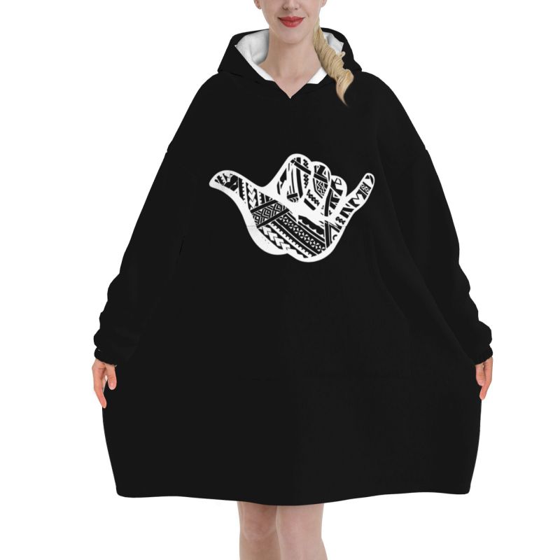 Sherpa Hoodie Fleece - Hoodie Selimut Motif Tribal Polinesia Shaka